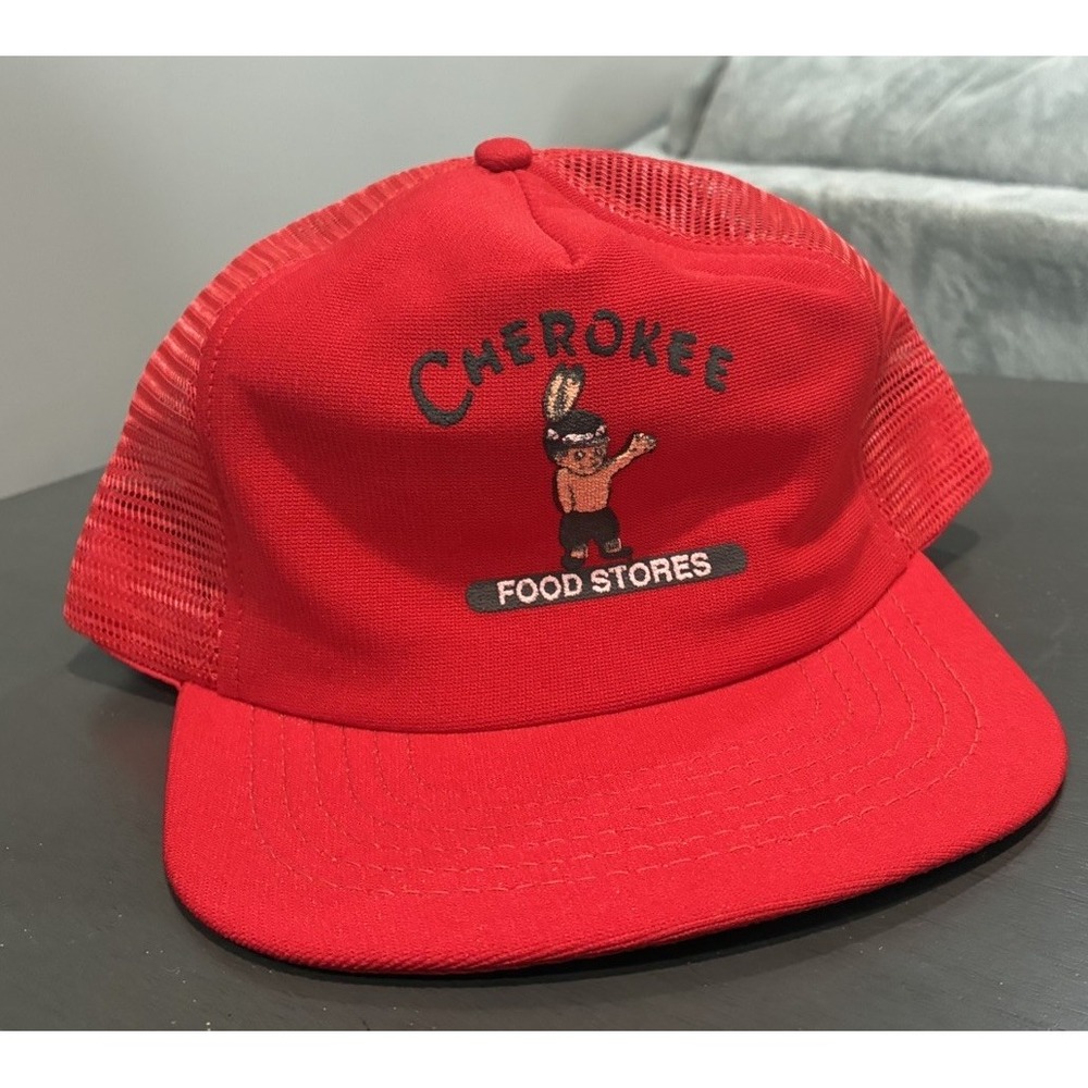 Vtg Cherokee Food Stores SnapBack Hat Cap Red Made In USA